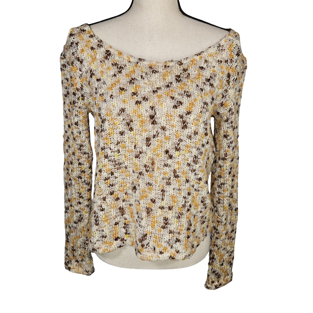 Mink Pink Textured Crochet Knit Sweater, Brown/Orange, XS